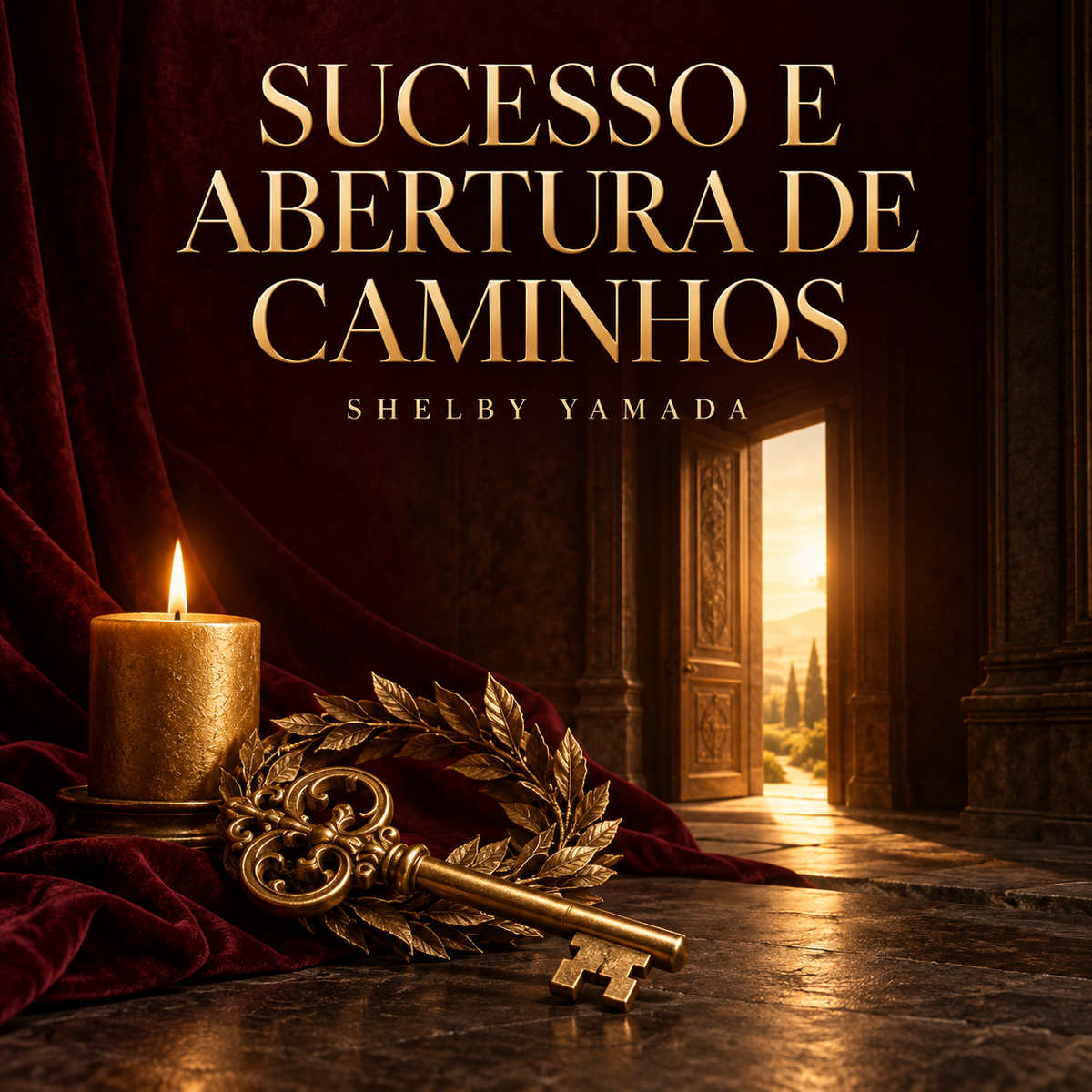 Sucesso e Abertura de Caminhos Shelby Yamada, com chave dourada, louros, vela e porta iluminada